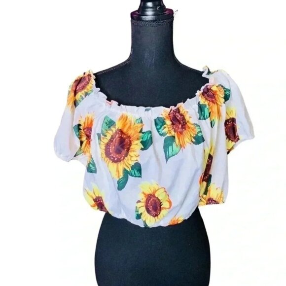 💜 3/25 Shein Curve Sunflower Cropped Top, size 4XL plus size - Picture 1 of 2